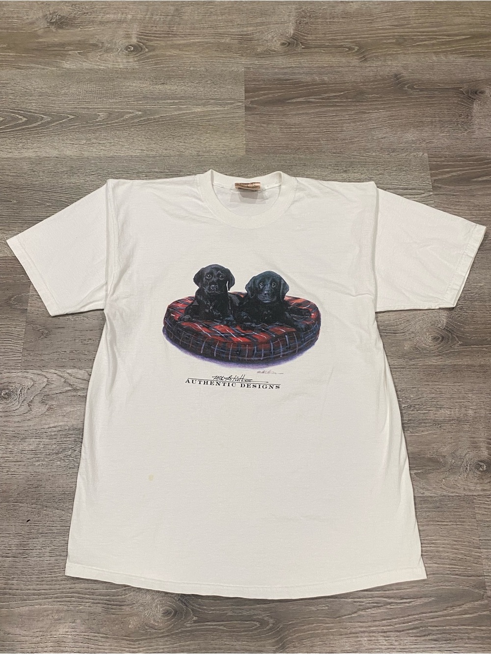 Vintage 90s Wasatch Dry Goods Mike Stidham Black Lab Puppy T-Shirt Size L
USA